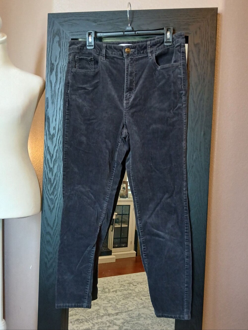 LOFT Corduroy Jeans Pants Charcoal Gray Sz 12 Curvy High Waist Skinny